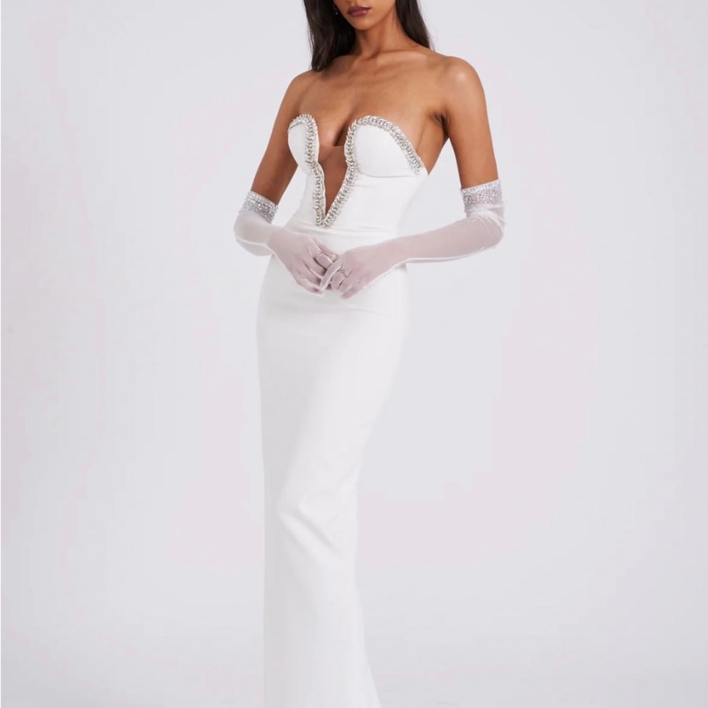 Miss Circle Ivanna Crystal Embellished Maxi Dress - White